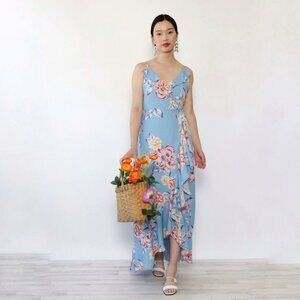 Yumi Kim Womens Floral Maxi Wrap Dress Medium